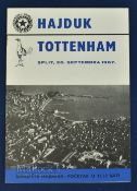 1967/68 European Cup Winners Cup Hajduk Split v Tottenham Hotspur 20 September 1967 match programme;