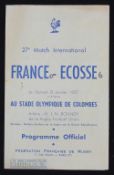 1957 France v Scotland Rugby Programme: Traditional Colombes 4pp flimsy style, 6-0 Scots win