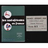 1961 France v South Africa Rugby programme & ticket (2): Splendid substantial official 32pp Paris