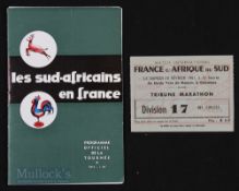 1961 France v South Africa Rugby programme & ticket (2): Splendid substantial official 32pp Paris