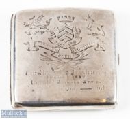 Rare 1907 Cardiff v South Africa JL Williams silver cigarette case: Hallmarked silver case