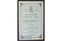 1925/26 Old Lyonian FC v Uxbridge Town FAC 3 October match programme; fair condition.