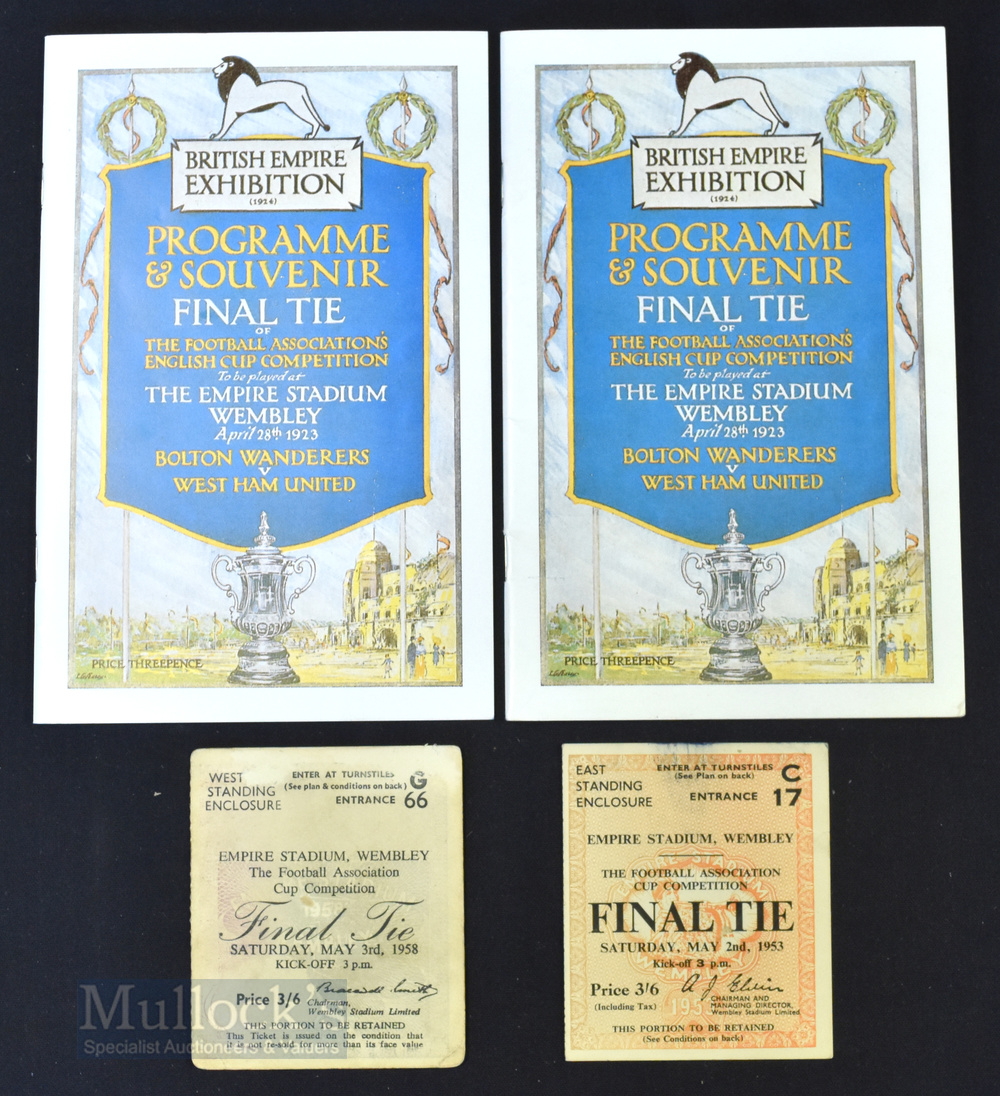 Tickets: 1953 FAC final ticket (east standing enclosure), 1958 FAC final ticket (west standing