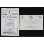 Southern Hemisphere Interest Rugby Ephemera (2): Mint unused invitation to the dinner after Cornwall