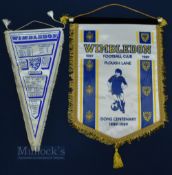 1977 and 1989 Wimbledon football Club Pennants, 1977 honour pennant 21cm x 41cm and 1889-1989