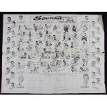 Rare 1949 All Blacks' South Africa Rugby Tour Poster: Superb large 'animated' caricature record of