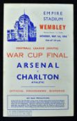 1942/43 Football League South War Cup Final Arsenal v Charlton Athletic 1st May 1943 at Wembley;