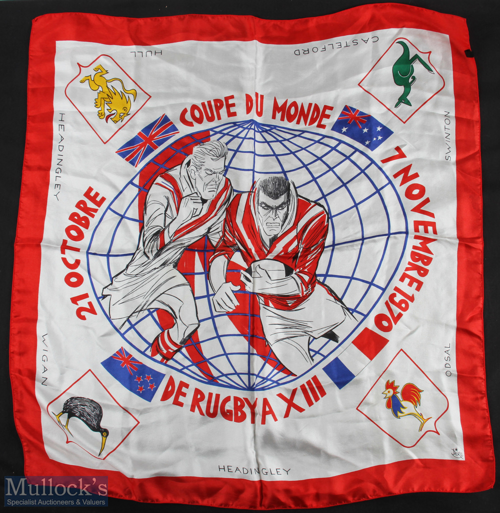 1970 Rugby League World Cup French Silk Square - titled Coupe du Monde decorated with 4x National