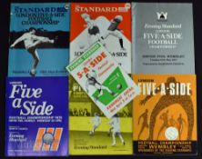 London 5 A-Sides football match programmes 1957, 1967, 1974, 1976, 1977, 1982 (with ticket) and