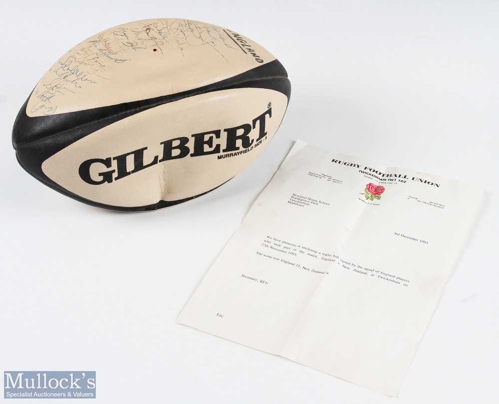1997 England Win v New Zealand Signed Rugby Ball: A Gilbert Murrayfield Size 5 ball signed neatly