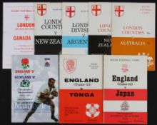 England U-23, 'A', & London v Overseas Rugby Programmes (8): U-23 v Japan 1973 and v Tonga 1974;