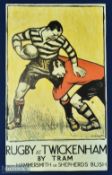 1930s Repro Poster Print Rugby at Twickenham: Fine coloured print, c17" x 12" of Dame Laura Knight's