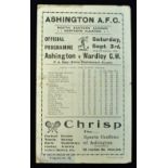1949/50 FAC match programme Ashington v Wardley Colliery Workers 3 September 1949, 4 pages; fold,