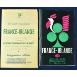 1960/1966 France v Ireland Rugby Programmes (2): 23-6 defeat for the Irish, thin 4pp 1960 edition in