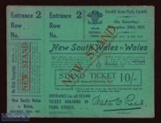 Rare Wales v NSW 1927 Rugby Stand Ticket: Green card entire 10/- ticket for the Waratahs' 18-8