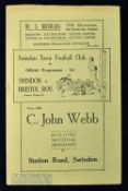 1937/38 Swindon Town v Bristol Rovers Div. 3 (S) match programme 30 October 1937; very good, no