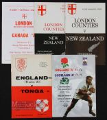 London v Overseas & England U-23 & 'A' Rugby Programmes (6): London Counties v NZ 1972 & 1978, (