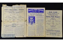 Queens Park Rangers war time home football match programmes to include 1943/44 Brighton (poor),