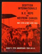 1964 Special BC Joint Rugby Programme: Scarce, British Colombia and Western Canada games v Scotland,