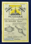 1936/37 Norwich City v Swansea Town Football Programme date 10th Apr centre fold, missing staples,
