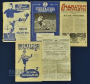 1946/47 Bolton Wanderers away match programmes at Everton, Charlton Athletic, Brentford, Arsenal,