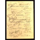 Very Rare 1931 Multi-Signed London v South African Springboks Rugby Dinner Menu: An astonishing