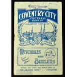 1933/34 Coventry City v Luton Town Div. 3 (s) match programme 17 March 1934; wear to top of cover,