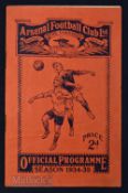 1934/35 Arsenal v West Bromwich Albion Div. 1 match programme 15 September 1934; creases, team