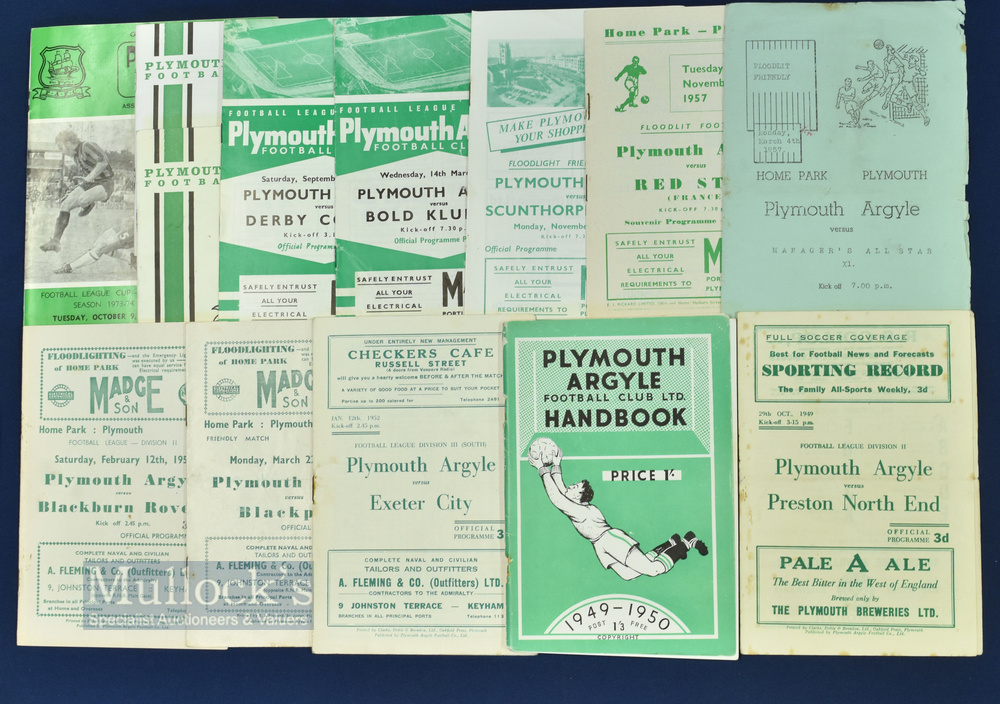 Collection of Plymouth Argyle home match programmes 1949/50 Preston NE, 1949/50 Club Handbook,