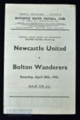 1944/45 War Cup North Newcastle United v Bolton Wanderers match programme 28 April 1945, 4 pager.