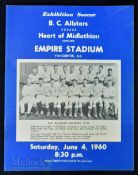 1960 Tour match in Canada, Heart of Midlothian v BC All Stars match programme 4 June 1960 at the