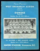1959 Tour match in Canada Dundee v West Bromwich Albion match programme 30 May 1959 at the Empire