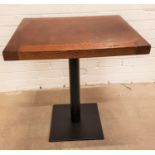 OAK RECTANGULAR TOPPED BAR TABLE standing on column support with square base, the top measuring 60cm