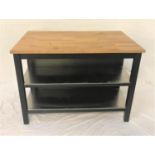 FREESTANDING KITCHEN ISLAND UNIT with segmented oak top standing on plain supports, one side with