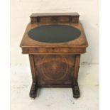 VICTORIAN FIGURED WALNUT AND INLAID DAVENPORT with a fitted inverted breakfront stationary box above