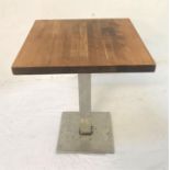 BEECH SQUARE TOPPED OCCASIONAL TABLE standing on chrome column and square base, 77.5cm high and 63.