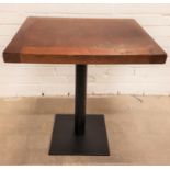 OAK RECTANGULAR TOPPED BAR TABLE standing on column support with square base, the top measuring 60cm
