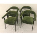 SET OF FOUR HOOP BACKED DINING CHAIRS each with padded arms, back and seat in green velvet