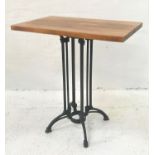 OAK RECTANGULAR TOPPED HIGH BAR TABLE standing on decorative tubular steel frame with four