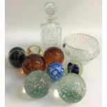 SELECTION OF GLASSWARE including an Edinburgh Crystal rose bowl, square spirit decanter and stopper,