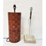 ART DECO STYLE TABLE LAMP raised on a square metal base with a resin step and resin column, 44cm