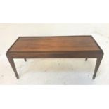 MAHOGANY AND INLAID OBLONG OCCASIONAL TABLE standing on tapering supports with spade feet, 106cm