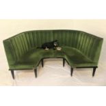 GREEN VELVET HORSESHOE BANQUETTE SEAT the raised ribbed back above padded seat with decorative