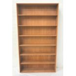 LARGE BEECH OPEN BOOKCASE with six shelves, 225cm x 114cm