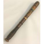 OAK TRUNCHEON decorated with the 'ER' cypher and crown, with a ribbed handle, 42cm long