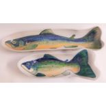 HIGHLAND STONEWARE SHAPED DISH decorated with a salmon, 64cm long, together with a similar smaller