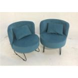 PAIR OF BLUE UPHOLSTERED 'HAPPY BAROK' PEPI TUB CHAIRS with padded shaped backs above circular