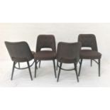 SET OF FOUR FAUX LEATHER AND SNAKESKIN EFFECT BUTTON BACK DINING CHAIRS with shaped backs and seats,