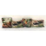 FOUR VARIOUS PATTERNED CUSHIONS, comprising a pair of rectangular cushions decorated with birds, a