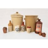 SELECTION OF STONEWARE JARS AND BOTTLES including a large Bread jar, various jam and marmalade pots,